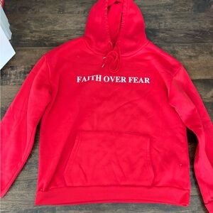 Red Hoodie with 'Faith Over Fear' Print